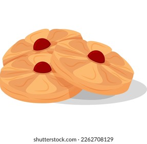 Illustration of Ramadan Eid Al-Fitr mubarak strawberry semprit cookies simple cute fun delicious and elegant vector design