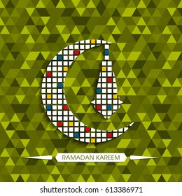 Illustration of Ramadan Kareem with Arabic lamp and moon for the celebration of Muslim community festival.