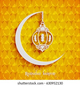 Illustration of Ramadan Kareem with Arabic lamp and moon for the celebration of Muslim community festival.