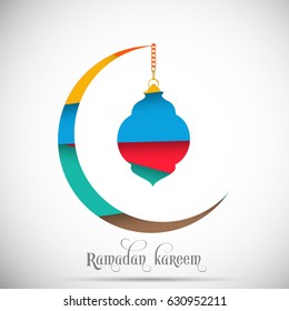 Illustration of Ramadan Kareem with Arabic lamp and moon for the celebration of Muslim community festival.