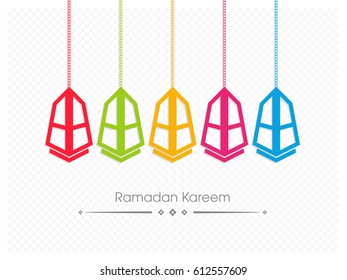 Illustration of Ramadan Kareem with Arabic lamps for the celebration of Muslim community festival.