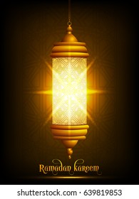 Illustration of Ramadan Kareem with Arabic lantern and calligraphy for the celebration of Muslim community festival.