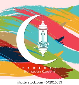 Illustration of Ramadan Kareem with Arabic lantern and calligraphy for the celebration of Muslim community festival.