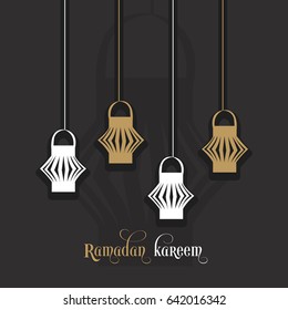 Illustration of Ramadan Kareem with Arabic lantern and calligraphy for the celebration of Muslim community festival.