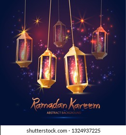 Illustration Ramadan Kareem Background with 3d Lamps Fanoos ,