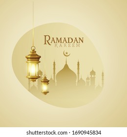 illustration of Ramadan kareem background, with arabic lanterns and golden ornate crescent