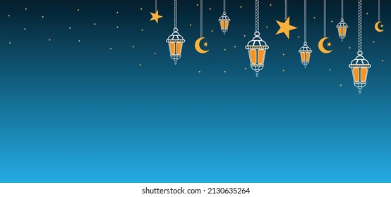Illustration Ramadan Kareem Hintergrund mit Signalleuchten, Crescents und Sternen - Vektorgrafik
