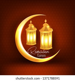  illustration of Ramadan kareem background, lanterns and golden
