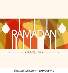 Illustration of Ramadan Kareem with calligraphy and lamp for the celebration of Muslim community festival.