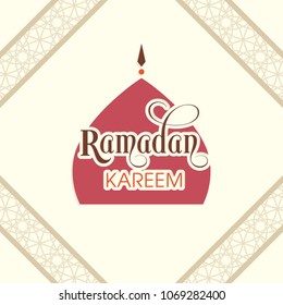 Illustration of Ramadan Kareem with calligraphy and mosque tomb for the celebration of Muslim community festival.