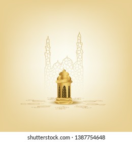 illustration of Ramadan kareem with calligraphy and traditonal lantern, moon background