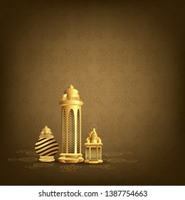 illustration of Ramadan kareem with calligraphy and traditonal lantern, moon background