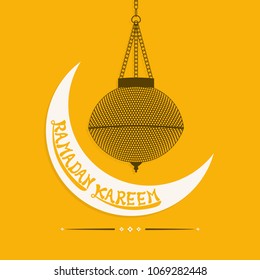 Illustration of Ramadan Kareem with calligraphy,moon and lamp for the celebration of Muslim community festival.