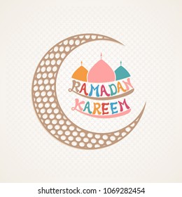 Illustration of Ramadan Kareem with calligraphy,moon and mosque tombs for the celebration of Muslim community festival.