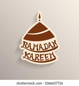 Illustration of Ramadan Kareem with English calligraphy and mosque tomb for the celebration of Muslim community festival.