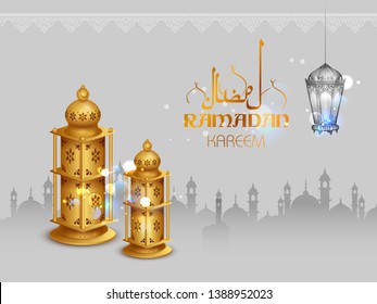 illustration of Ramadan Kareem (Generous Ramadan) greetings for Islam religious festival Eid with illuminated lamp