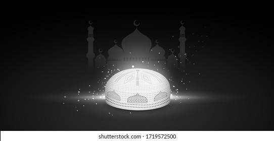illustration of  Ramadan Kareem (Generous Ramadan) greetings in Arabic freehand with mosque for Islam religious festival Eid