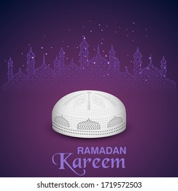 illustration of  Ramadan Kareem (Generous Ramadan) greetings in Arabic freehand with mosque for Islam religious festival Eid