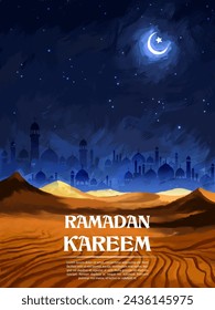 illustration of Ramadan Kareem (Generous Ramadan) greetings for Islam religious festival Eid with illuminated lamp