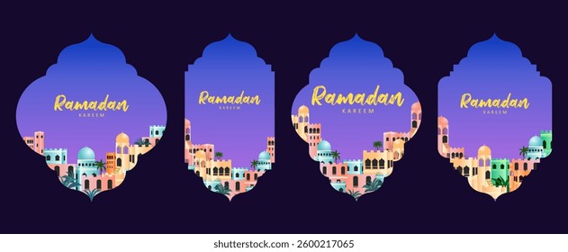 illustration of Ramadan Kareem (Generous Ramadan) greetings for Islam religious festival Eid with illuminated lamp