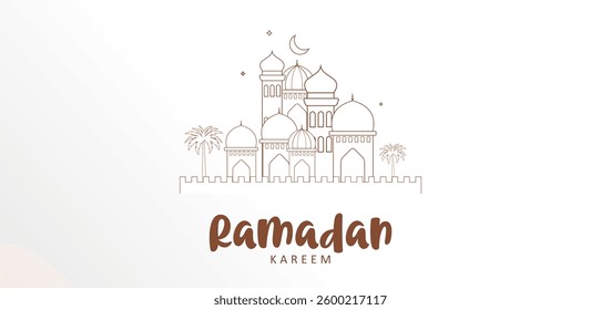 illustration of  Ramadan Kareem (Generous Ramadan) greetings with mosque for Islam religious festival Eid