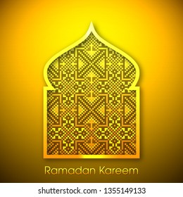 Illustration of Ramadan Kareem with intricate Arabic window for the celebration of Muslim community festival.