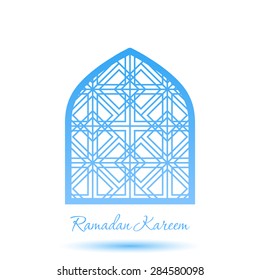 Illustration of Ramadan Kareem with intricate Arabic window for the celebration of Muslim community festival.