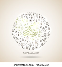 Illustration of Ramadan Kareem with intricate Arabic calligraphy for the celebration of Muslim community festival.