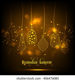 Illustration of Ramadan Kareem with intricate Arabic lamp and calligraphy for the celebration of Muslim community festival.