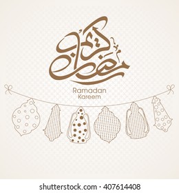 Illustration of Ramadan Kareem with intricate Arabic lamps for the celebration of Muslim community festival.