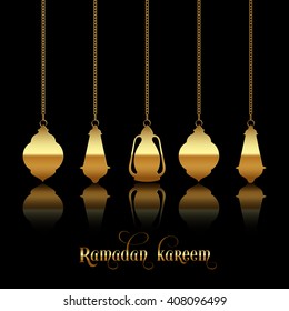 Illustration of Ramadan Kareem with intricate Arabic lamps for the celebration of Muslim community festival.
