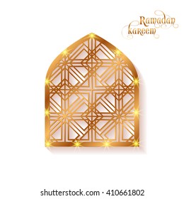 Illustration of Ramadan Kareem with intricate Arabic window for the celebration of Muslim community festival.