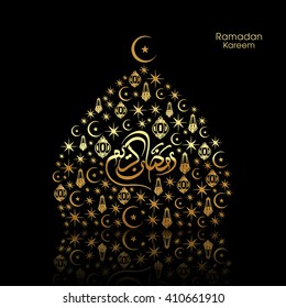 Illustration of Ramadan Kareem with intricate Arabic calligraphy for the celebration of Muslim community festival.