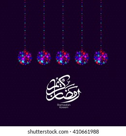 Illustration of Ramadan Kareem with intricate Arabic calligraphy for the celebration of Muslim community festival.