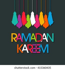 Illustration of Ramadan Kareem with intricate Arabic lamps and calligraphy for the celebration of Muslim community festival.