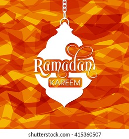 Illustration of Ramadan Kareem with intricate Arabic lamp for the celebration of Muslim community festival.
