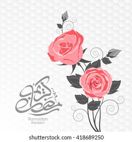 Illustration of Ramadan Kareem with intricate Arabic calligraphy for the celebration of Muslim community festival.