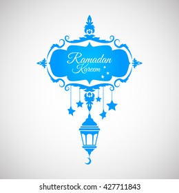 Illustration of Ramadan Kareem with intricate Arabic lamp for the celebration of Muslim community festival. Free hand write with a modern lantern and stars specially for Ramadan.