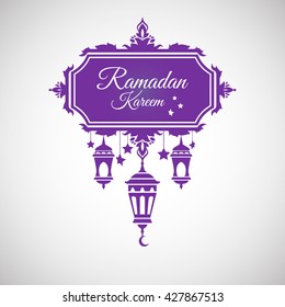 Illustration of Ramadan Kareem with intricate Arabic lamp for the celebration of Muslim community festival. Free hand write with a modern lantern and stars specially for Ramadan.