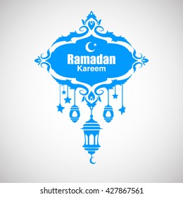 Illustration of Ramadan Kareem with intricate Arabic lamp for the celebration of Muslim community festival. Free hand write with a modern lantern and stars specially for Ramadan.