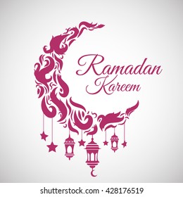 Illustration of Ramadan Kareem with intricate Arabic lamp for the celebration of Muslim community festival. Free hand write with a modern lantern and stars specially for Ramadan.