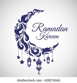 Illustration of Ramadan Kareem with intricate Arabic lamp for the celebration of Muslim community festival. Free hand write with a modern lantern and stars specially for Ramadan.