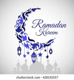 Illustration of Ramadan Kareem with intricate Arabic lamp for the celebration of Muslim community festival. Free hand write with a modern lantern and stars specially for Ramadan.