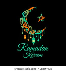 Illustration of Ramadan Kareem with intricate Arabic lamp for the celebration of Muslim community festival. Free hand write with a modern lantern and stars specially for Ramadan.