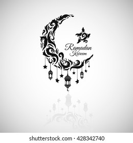 Illustration of Ramadan Kareem with intricate Arabic lamp for the celebration of Muslim community festival. Free hand write with a modern lantern and stars specially for Ramadan.