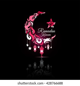Illustration of Ramadan Kareem with intricate Arabic lamp for the celebration of Muslim community festival. Free hand write with a modern lantern and stars specially for Ramadan.