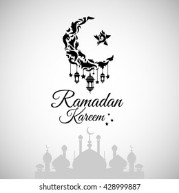 Illustration of Ramadan Kareem with intricate Arabic lamp for the celebration of Muslim community festival. Free hand write with a modern lantern and stars specially for Ramadan.