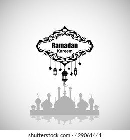Illustration of Ramadan Kareem with intricate Arabic lamp for the celebration of Muslim community festival. Free hand write with a modern lantern and stars specially for Ramadan.
