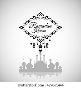 Illustration of Ramadan Kareem with intricate Arabic lamp for the celebration of Muslim community festival. Free hand write with a modern lantern and stars specially for Ramadan.