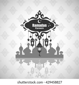 Illustration of Ramadan Kareem with intricate Arabic lamp for the celebration of Muslim community festival. Free hand write with a modern lantern and stars specially for Ramadan.